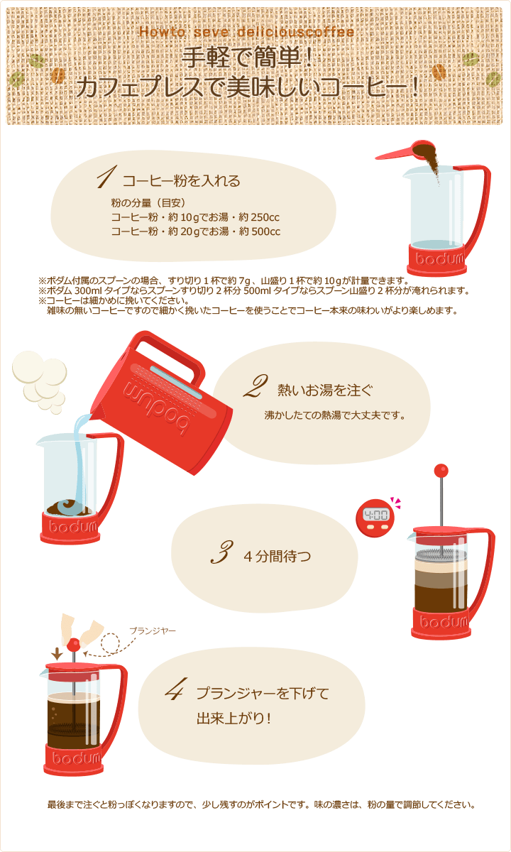 手軽で簡単！カフェプレスで美味しいコーヒー！